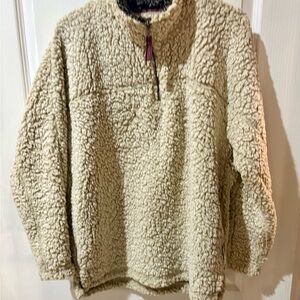 Live Oak Brand Teddy Pullover Women’s M 1/4 Zip Sherpa Fleece Side Pockets Tan